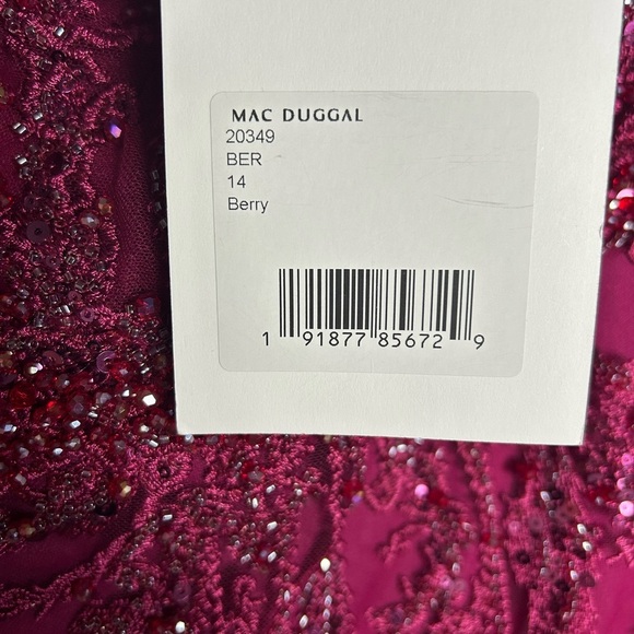 Mac Duggal 20349 NWT Red Embellished Puff Sleeve V Neck Gown - Picture 12 of 14